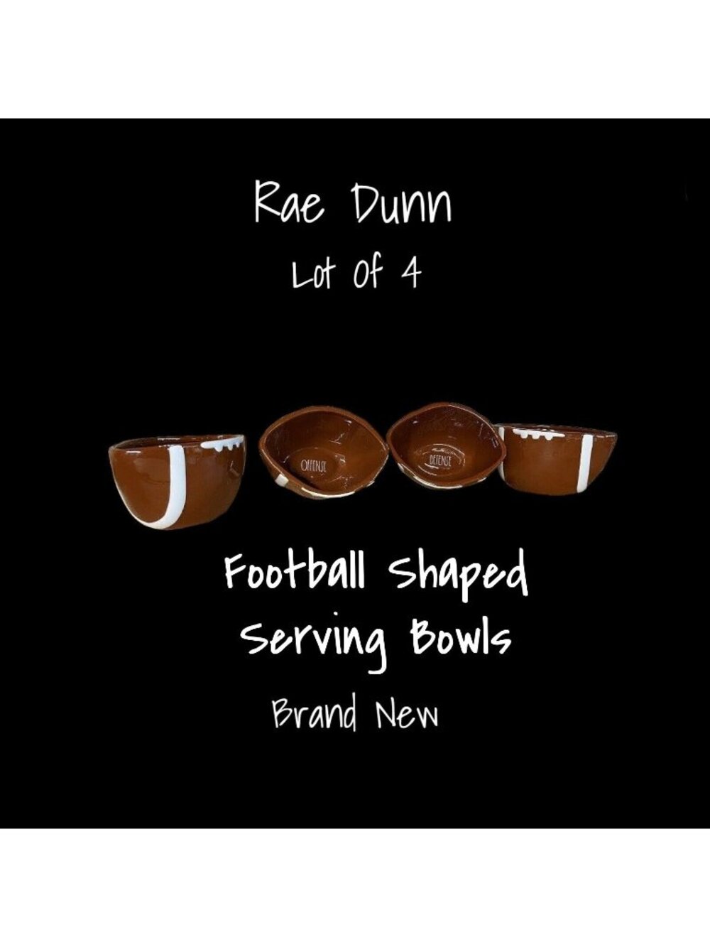 Rae Dunn Football Bowls Lot of 4 Offense Defense Ceramic Brand New